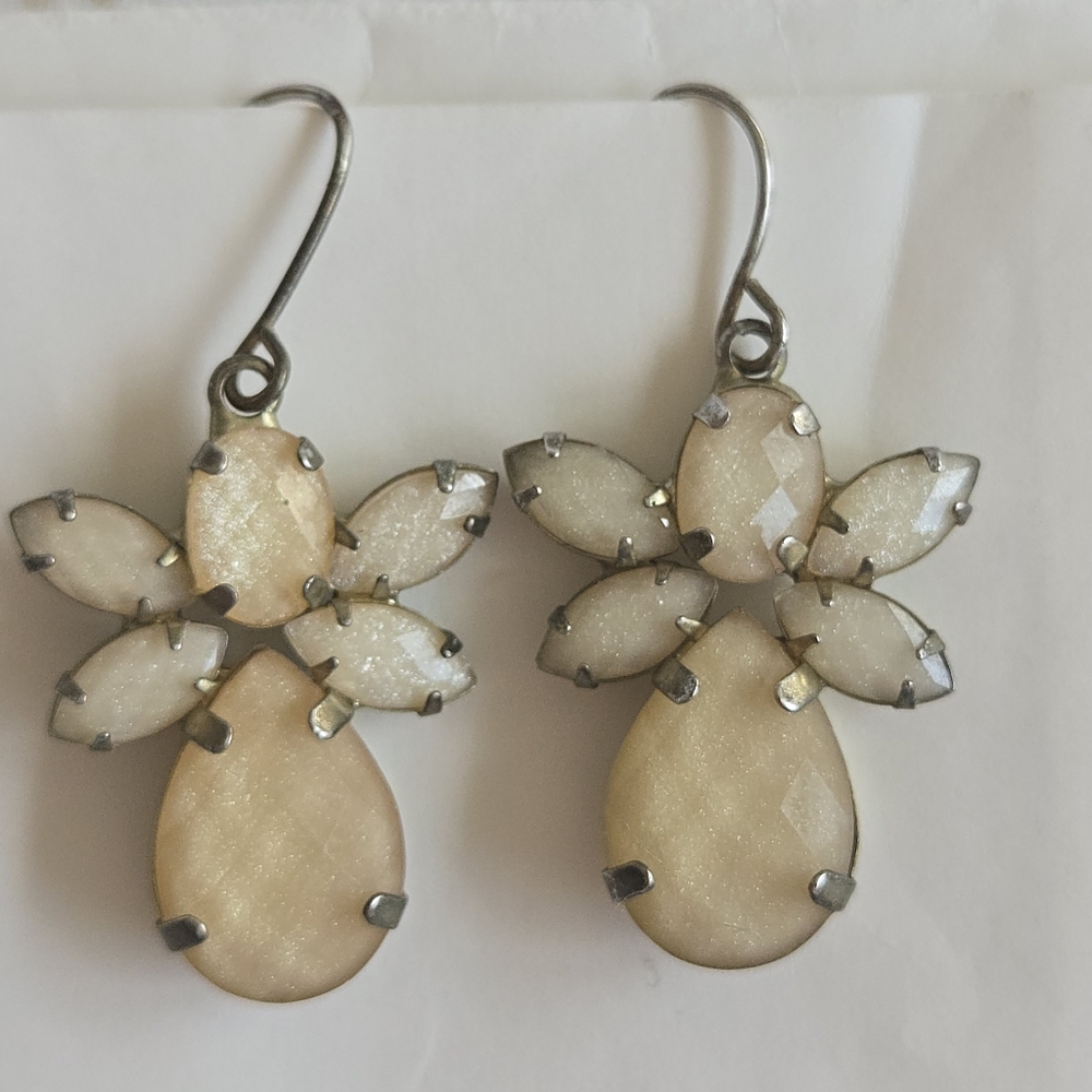 Cream Beige Rhinestone Fairy 90s style dangle drop fish hook earrings